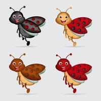 collezione di design dei cartoni animati di coccinella. confezione di coccinella cartone animato design icona concetto. vettore