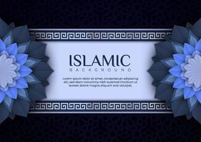 sfondo biglietto di auguri islamico e decorazione floreale. bella illustrazione di banner con ornamento arabo sul colore blu. adatto per modelli di celebrazione islamica. vettore