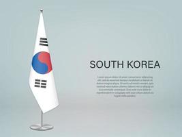 bandiera appesa della corea del sud sul supporto. modello per banner di conferenza vettore