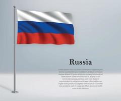 sventolando la bandiera della russia sul pennone. modello per il giorno dell'indipendenza vettore