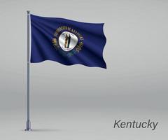 sventolando la bandiera del kentucky - stato degli stati uniti sull'asta della bandiera. te vettore