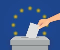 sfondo della bandiera delle elezioni dell'Unione europea. urne con modello di sfocatura per il tuo design vettore