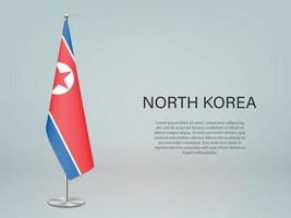 bandiera appesa della corea del nord sul supporto. modello per banner di conferenza vettore