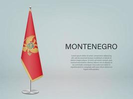 bandiera del montenegro appesa sul supporto. modello per banner di conferenza vettore