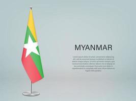 bandiera appesa del Myanmar sul supporto. modello per banner di conferenza vettore