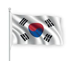 3d bandiera sventolante corea del sud isolato su sfondo bianco. vettore