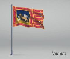 sventolando la bandiera del veneto - regione italia sul pennone. modello fo vettore