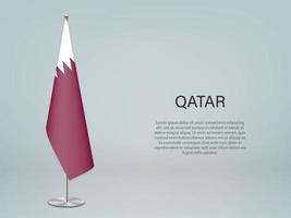 bandiera sospesa del qatar sul supporto. modello per banner di conferenza vettore