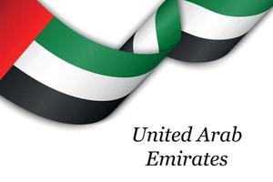 sventolando il nastro o lo striscione con la bandiera degli emirati arabi uniti vettore