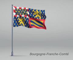 sventolando la bandiera della bourgogne-franche-comte - regione della francia in fla vettore