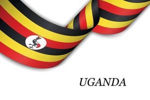 sventolando il nastro o lo striscione con la bandiera dell'uganda. vettore