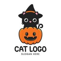 simpatico gatto di halloween nel logo della zucca vettore