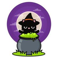 illustrazione di halloween con simpatico gatto mago vettore