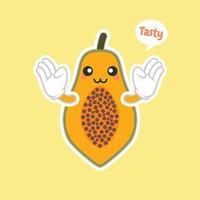 simpatici personaggi di papaia in stile cartone animato kawaii per cibo sano, vegano e design di cucina. papaia di frutta d'attualità, vitamine e nutrizione, cibo sano e ingrediente per bevande succhi vettore