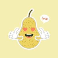 simpatici personaggi di pera gialla in stile cartone animato kawaii per cibo sano, design vegano e di cucina. vettore