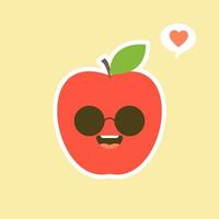 le illustrazioni di design dei personaggi della mela fresca. raccolta di caratteri di frutta illustrazione vettoriale di un personaggio mela divertente e sorridente.