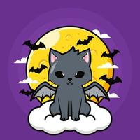 illustrazione di halloween con un simpatico gatto vampiro nero vettore