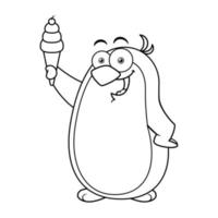 personaggio della mascotte del pinguino del fumetto che tiene il profilo del cono gelato vettore