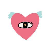 cuore rosa con ali e occhio vettore