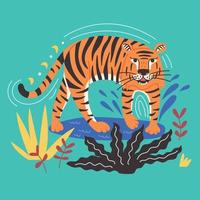 tigre cinese in piedi in acqua vettore