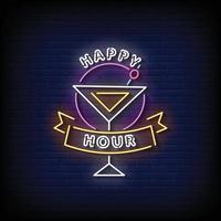 vettore del testo di stile delle insegne al neon di happy hour