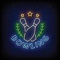 bowling insegne al neon stile testo vettoriale