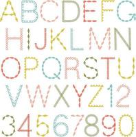 carattere alfabeto colorato vettoriale cucito a mano