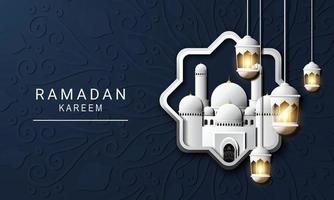 grafica vettoriale del ramadan kareem con moschea bianca. adatto per biglietti di auguri, sfondi e altro.