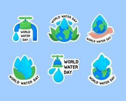 adesivi per la giornata mondiale dell'acqua con rubinetto, terra, concetto di mano vettore