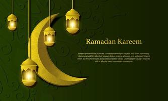 grafica vettoriale di ramadan kareem con luna d'oro. adatto per biglietti di auguri, sfondi e altro.