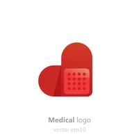 Logo di Concept Medical. Patchin adesivo a forma di cuore. Logotipo per clinica, ospedale o medico. Vector gradiente piatta illustrazione