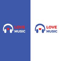 Logo con cuffie. Amore per la musica in cuffia. Logotipo gradiente radio online vettoriale