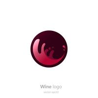 Set di logo rotondo con un bicchiere di vino. Capsula con liquido in movimento. Illustrazione piatta gradiente di vettore