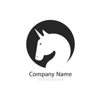 Logo con un unicorno per la tua azienda. Icona Pegasus. Illustrazione al tratto piatto di vettore gradiente.