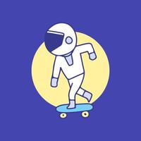 fantastico astronauta in sella a uno skateboard, illustrazione per t-shirt, adesivi o articoli di abbigliamento. con stile cartone animato retrò. vettore