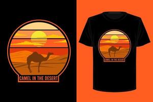 cammello nel deserto design retrò vintage t-shirt vettore