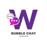 lettera w con disegno di logo vettoriale di decorazione chat a bolle