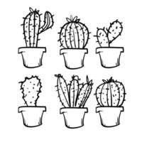 doodle piante di cactus esotici estate deserto flora tropicale cartone animato botanico disegnato a mano in stile cartone animato vettore