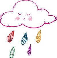 carino nuvola pioggia disegnata a mano stile doodle per bambino, bambino, tessuto, carta da parati vettore