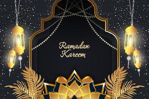 ramadan kareem sfondo islamico con foglia e bella lampada di lusso in oro nero vettore