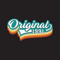 1991 design vintage t-shirt retrò, vettore, sfondo nero vettore