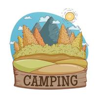illustrazione del paesaggio del campeggio con foresta e montagna vettore