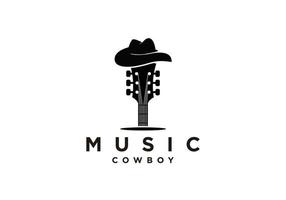 ispirazione per il simbolo del logo del cowboy di chitarra e cappello vettore