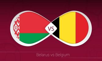bielorussia vs belgio nella competizione calcistica, gruppo e. contro l'icona sullo sfondo del calcio. vettore
