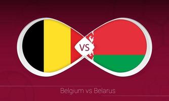 belgio vs bielorussia nella competizione calcistica, gruppo e. contro l'icona sullo sfondo del calcio. vettore