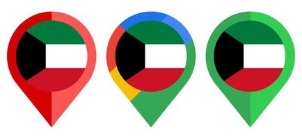 icona dell'indicatore di mappa piatta con bandiera del Kuwait isolata su sfondo bianco vettore