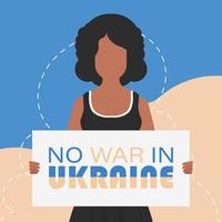 una ragazza di nazionalità ucraina tiene in mano un poster con la scritta no alla guerra in ucraina. vettore. vettore