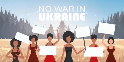 un gruppo di donne tiene striscioni. nessuna guerra in Ucraina. vettore