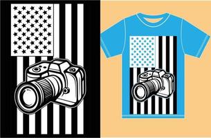 bandiera americana con il design della maglietta della fotocamera. vettore