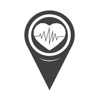 Icona del battito cardiaco del puntatore della mappa vettore